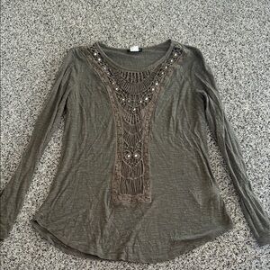 Venus Olive Long Sleeve Top with Embellishments